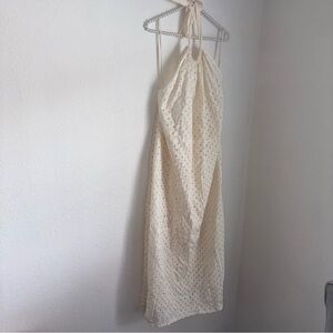 VITAMIN A NWT eyelet tie up halter maxi coverup dress‎ cream XL new with tags